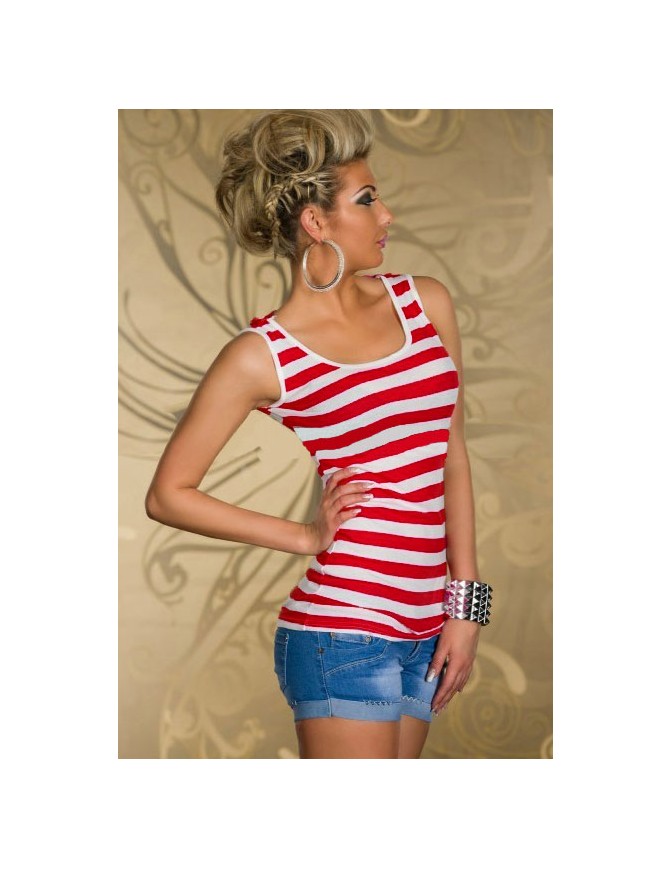 Fashion Red Pinstripes Club Top with Embroidered Lace